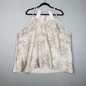 Maurices 3X High Cutout Neck Halter Tank‎ Top Beige Cream Doodle Floral Parisian